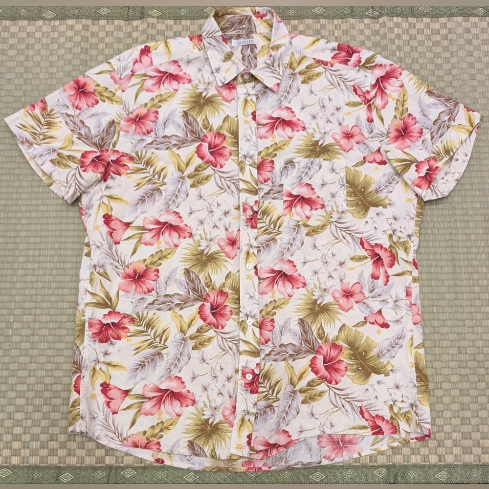 Gustin Aloha Hawaiian Shirt Floral Men's Size L/XL Made in USA